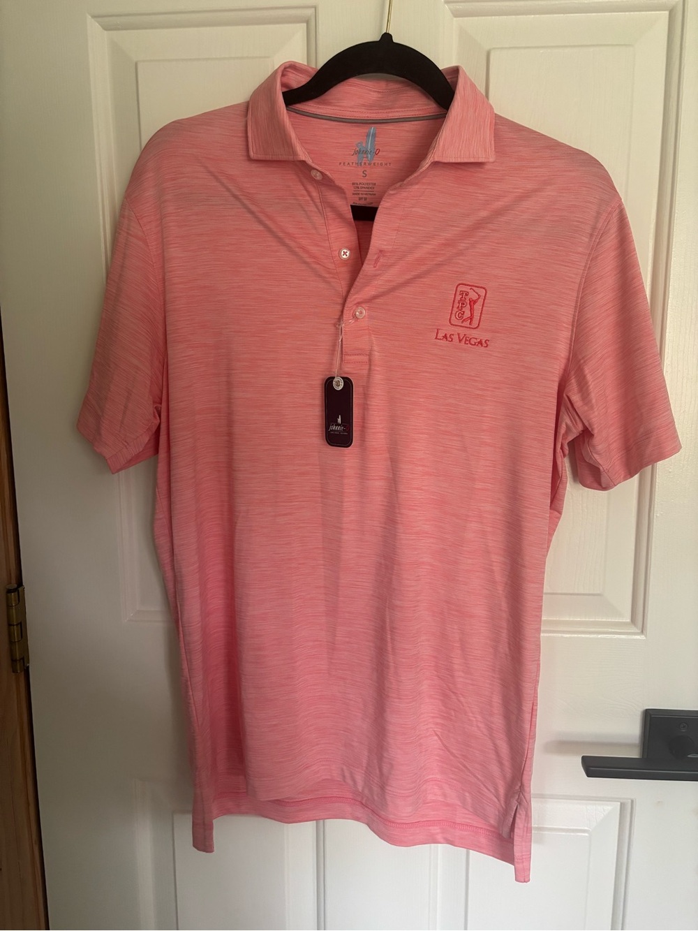 johnnie-O Men’s Short Sleeve Featherweight Polo in Coral UPF50 TPC Las Vegas